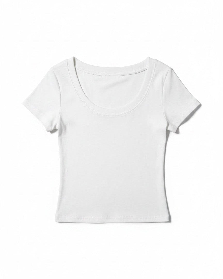 Uネックコンパクト半袖Tシャツ