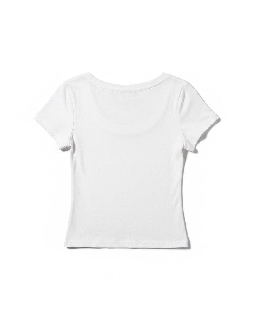 Uネックコンパクト半袖Tシャツ