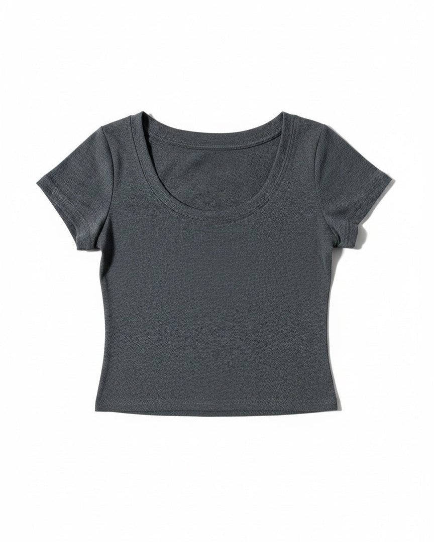 Uネックコンパクト半袖Tシャツ