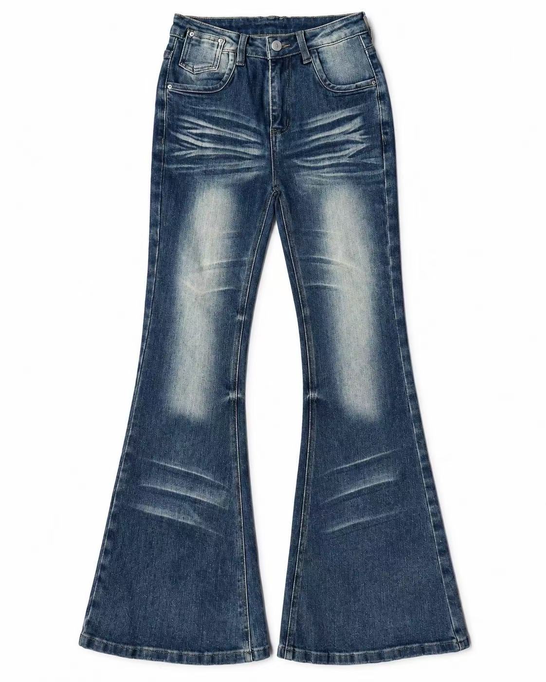 ヴィンテージ加工 フレアシルエットデニムパンツ